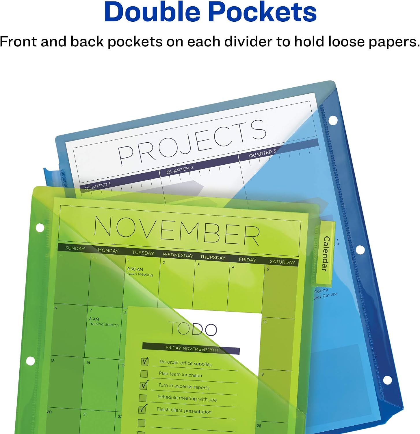 Avery 5-Tab Plastic Binder Dividers with Pockets, Insertable Multicolor Big Tabs, 3 Sets (11906)