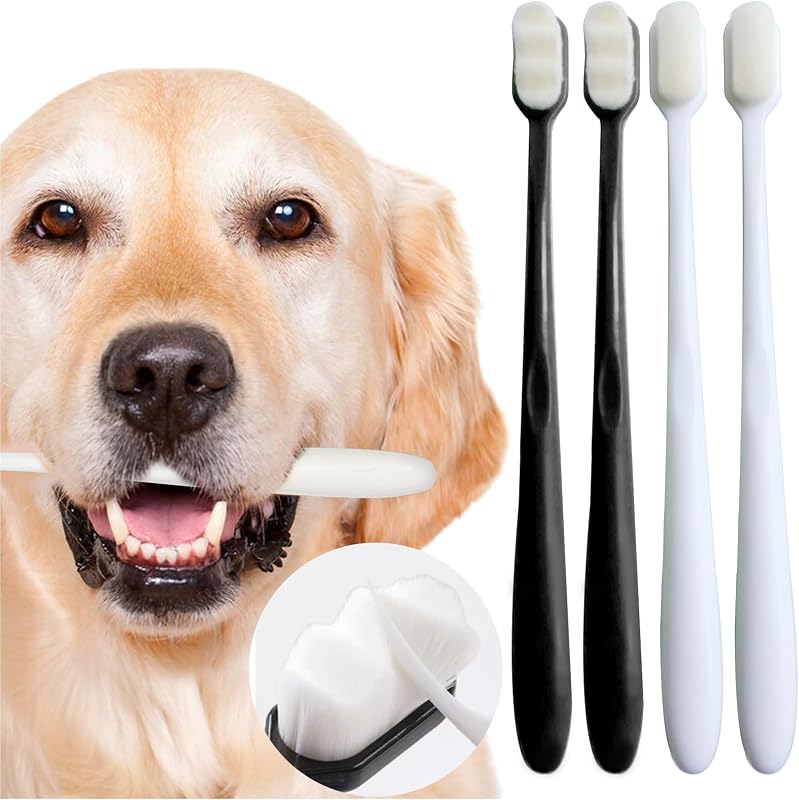 Escova de Dentes para Cães e Gatos com Cerdas Ultrafinas e Macias MoonyMars, Pacote com 4, Preto e Branco