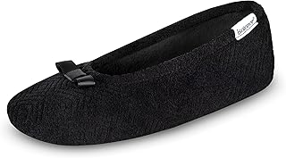 Women's Diamond Microterry Gemma Ballerina Slippers with Memory Foam Comfort and Suede Sole