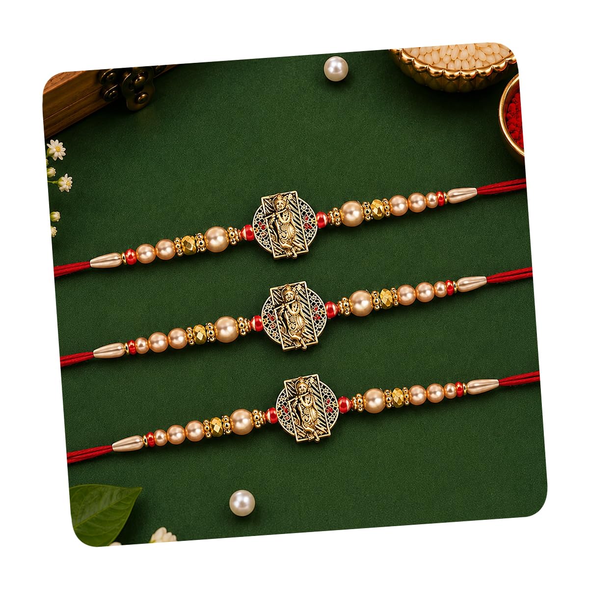 Lord Krishna Rakhi for Brother Set of 2 - Religious Rakhi for Bhai, Bhaiya Combo - Raksha Bandhan Rakhis with Roli Chawal Tilak Set-image-20