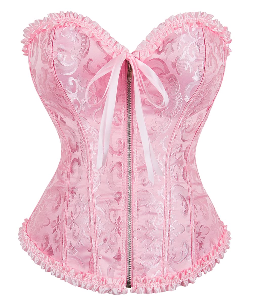 Moessa Women's Lace Up Boned Overbust Corset Bustier Lingerie Bodyshaper Top