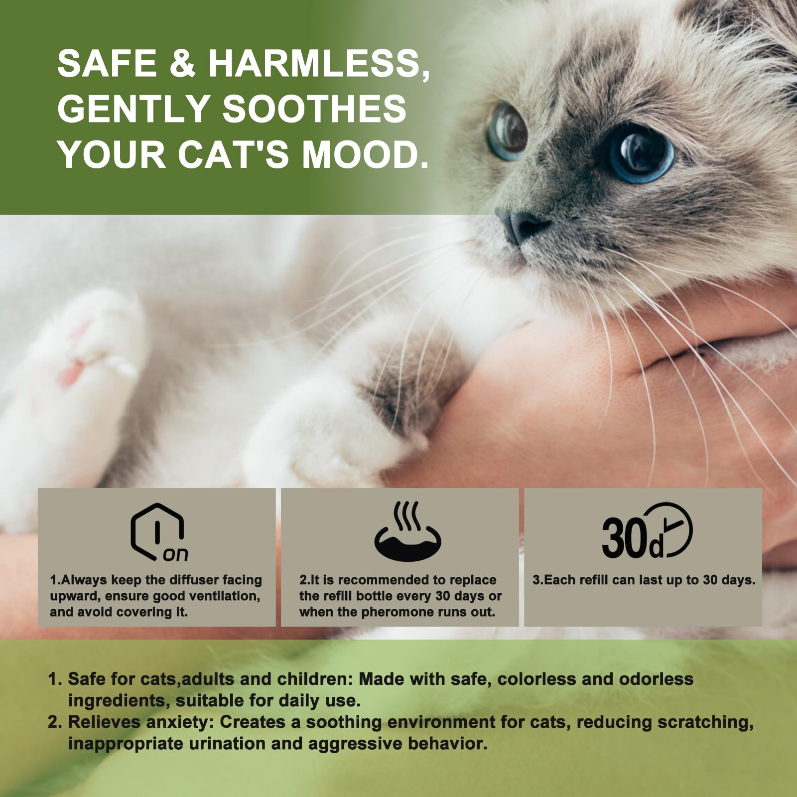 Cat Calming Diffuser, 4-in-1 Pheromone Refills for Anxious Cats, 120-Day Continuous Stress Relief for Multi-Cat Harmony (B) - image 2