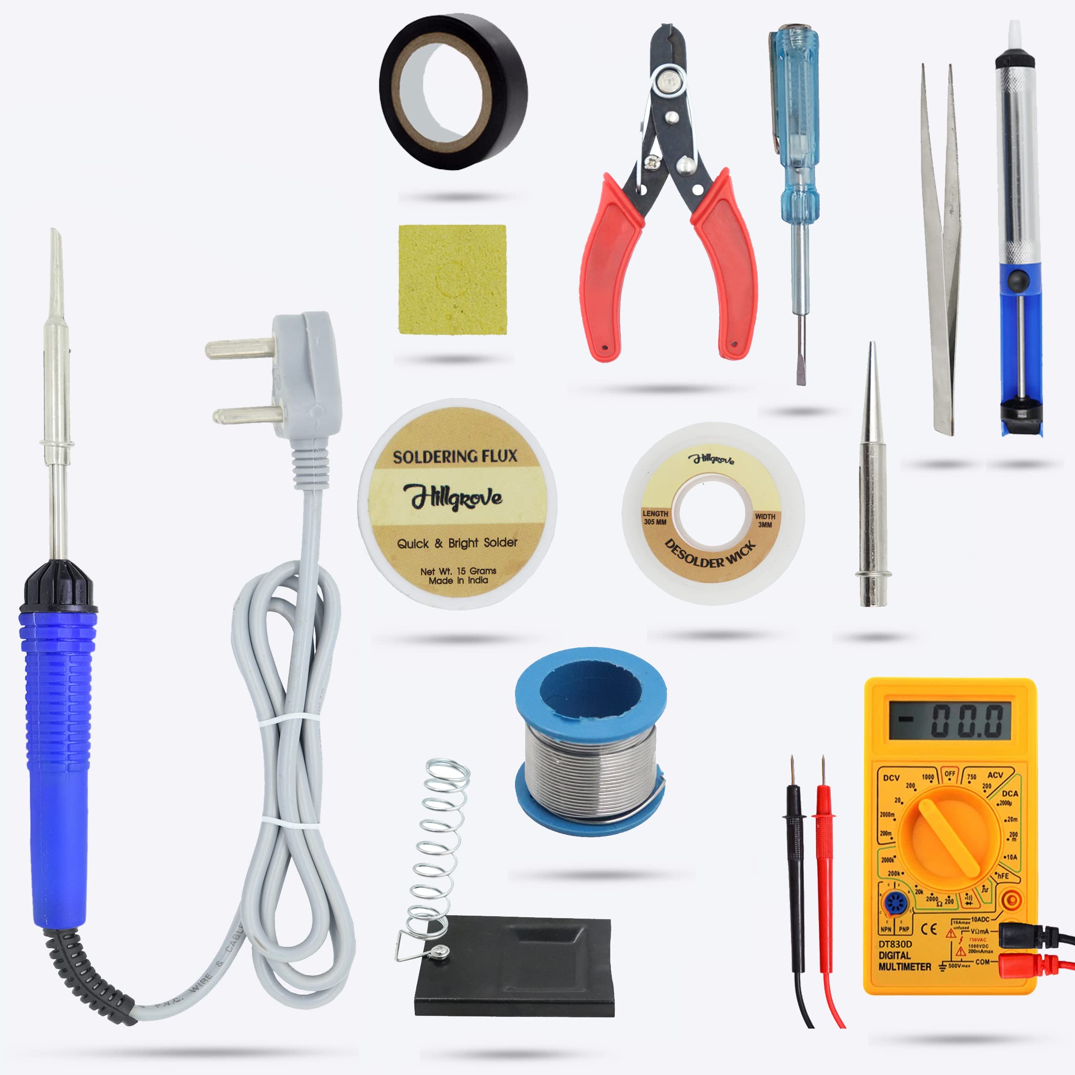 Hillgrove HGCM102M1 Electronic 13in1 Mobile Soldering Iron Equipment Tool Machine Combo Kit Set with Digital Multimeter 25 W Simple (Flat Tip) (B09T9KQ784) Amazon Price History, Amazon Price Tracker
