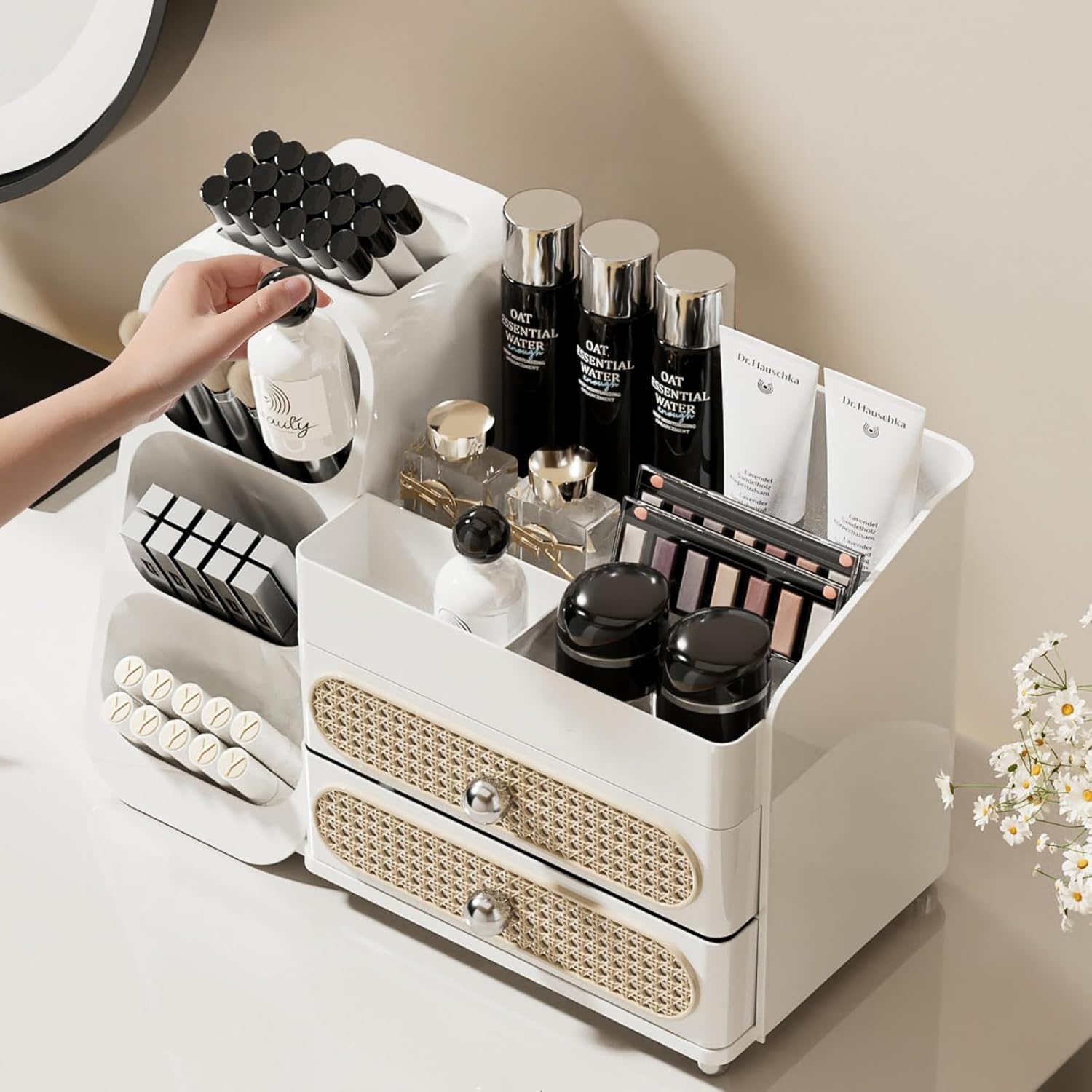 Makeup Organizer with Drawers for Vanity,Spacious Cosmetic Display Case,Perfect Storage Solution for Your Beauty Essential (All White)