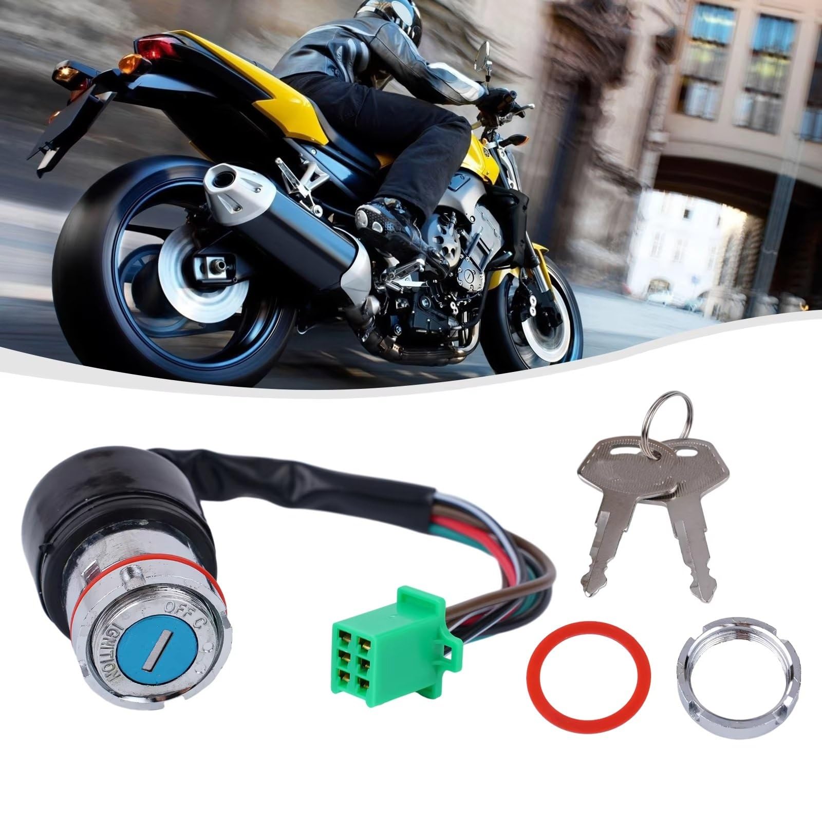 Amazon | 6線式バイク用イグニッションキースイッチ 2キーセット 50CC