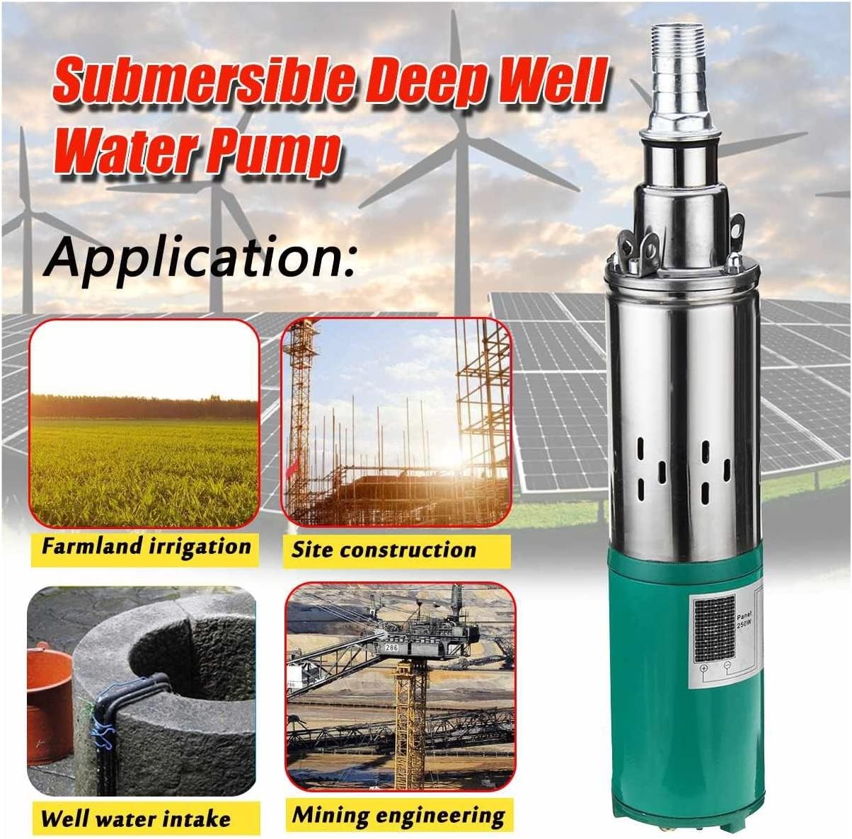 Mini Submersible Portable Electric Water Pump 380W 48V 60V 1.2m3/h Electric Solar Water Pump Submersible Deep Well Bore Hole Irrigation Garden Home Agricultural
