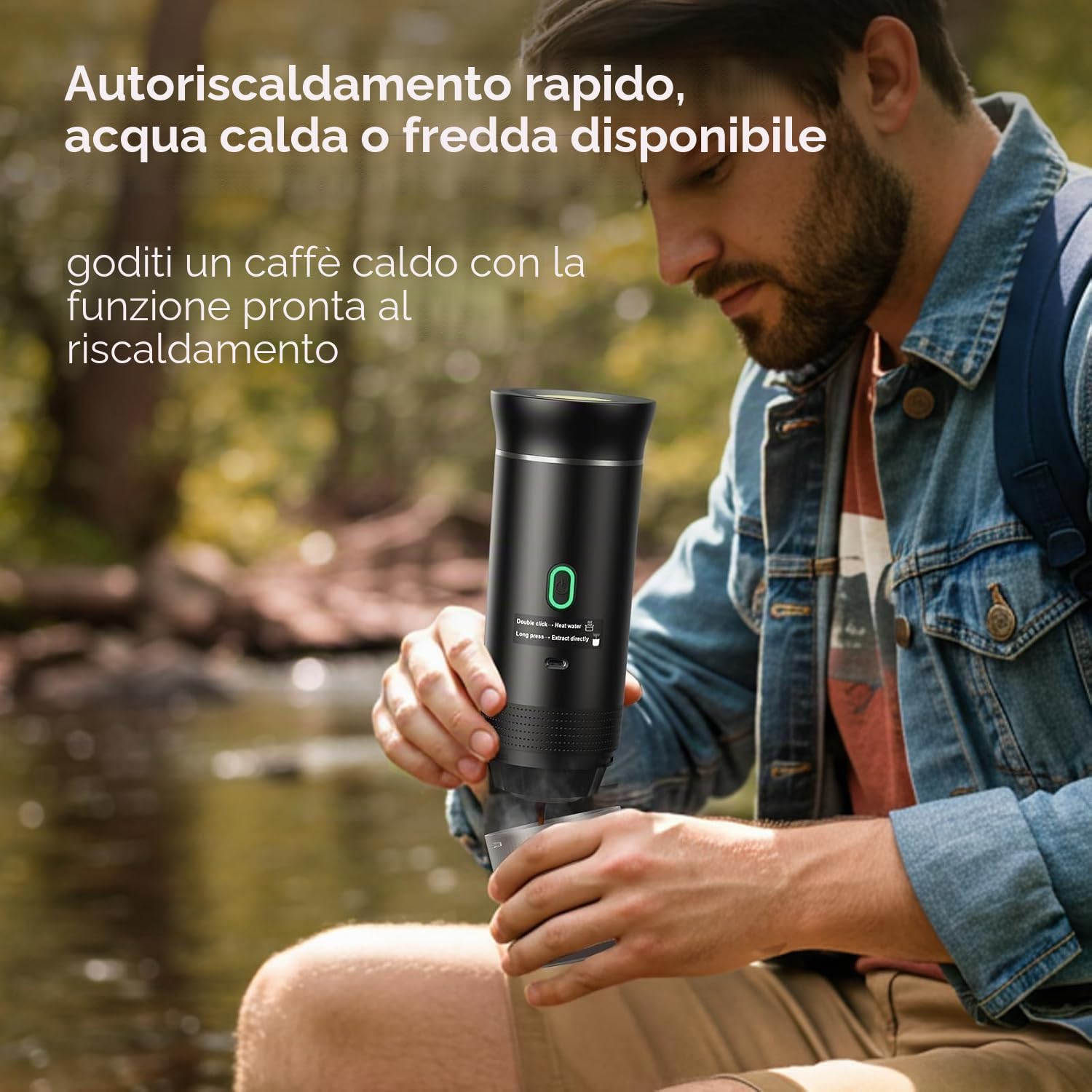 Macchina da Caffè Espresso Elettrica Portatile, Macchina Caffe Portatile 3 In 1 Macchina Caffe, 5 Minuti Auto-Riscaldamento, con USB-C, Compatibile con Piccole Capsule, Grandi Capsule, Caffe Macinato