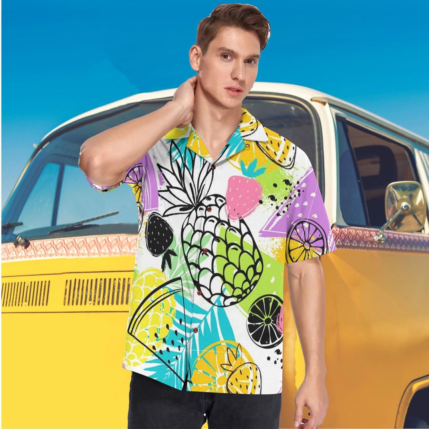美品◆D'FISH'L フィン CLOTH Hawaiian◆ 9 inch Vintage Kiilani 50s Hawaiian Shirt Mens Floral Pineapple