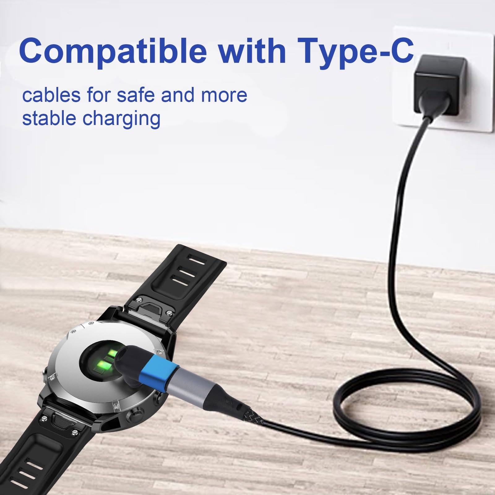 Eiduoiry Garmin Watch USB-C Charger Adapter Garmin Charging Cable Converter Compatible with Garmin Fenix 7/7S/7X, Instinct 2/2S/Solar, Vivoactive 4/4S/3, Forerunner 245/945/55/45, etc. (Blue)