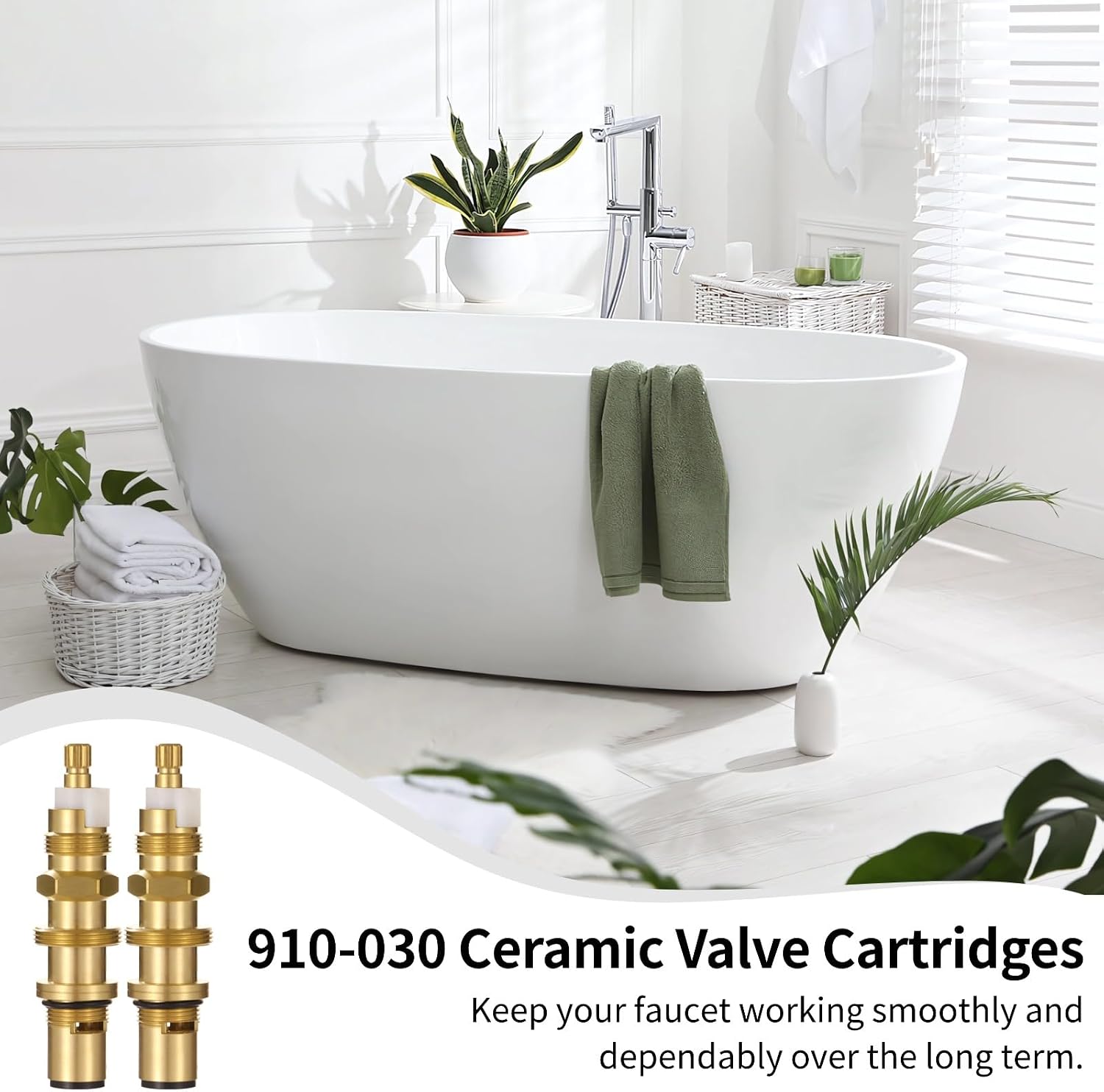 2 Pcs 910-030 Ceramic Valve Cartridges, Brass Faucet Valve Cartridge Replacement, Leakproof Shower Faucet Cores