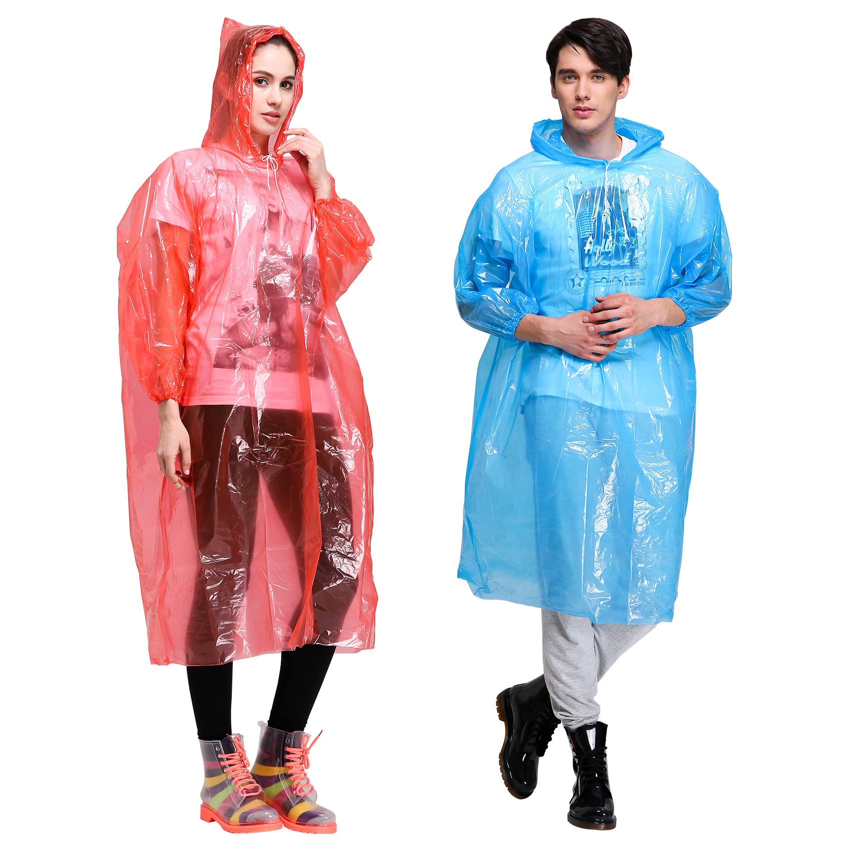 Rain Ponchos for Adults Disposable(5 PACK),Disposable Rain Poncho with Drawstring Hood,Individually Wrapped Thicker Reusable Emergency Disposable Rain Ponchos for Camping,Hiking(4 Colors)