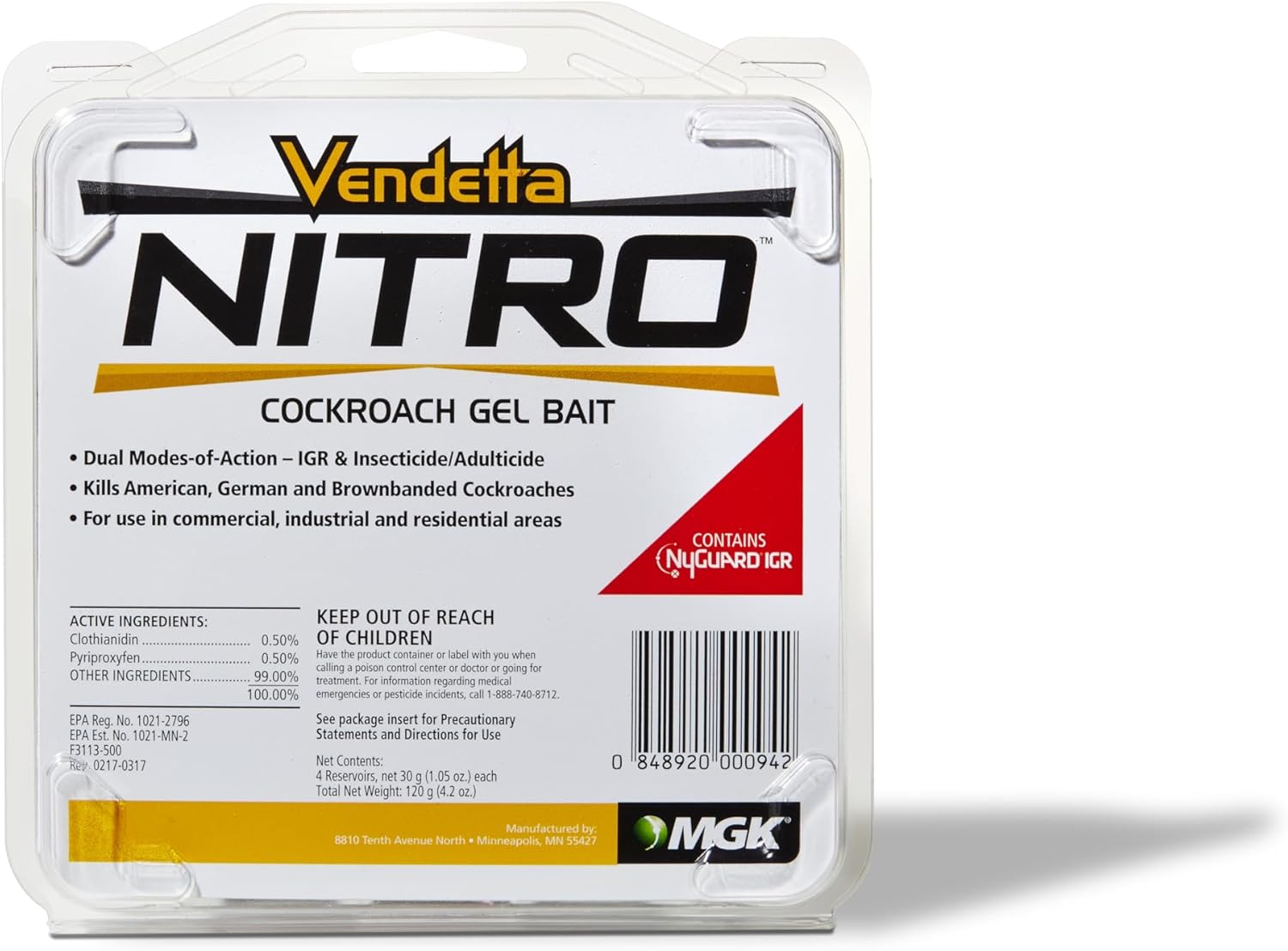 MGK Vendetta Nitro® Cockroach Gel Bait | Roach Killer Indoor Infestation Bait | Indoor Non-Food and Food-Handling Applications | 30 Gram Tubes | Clamshell