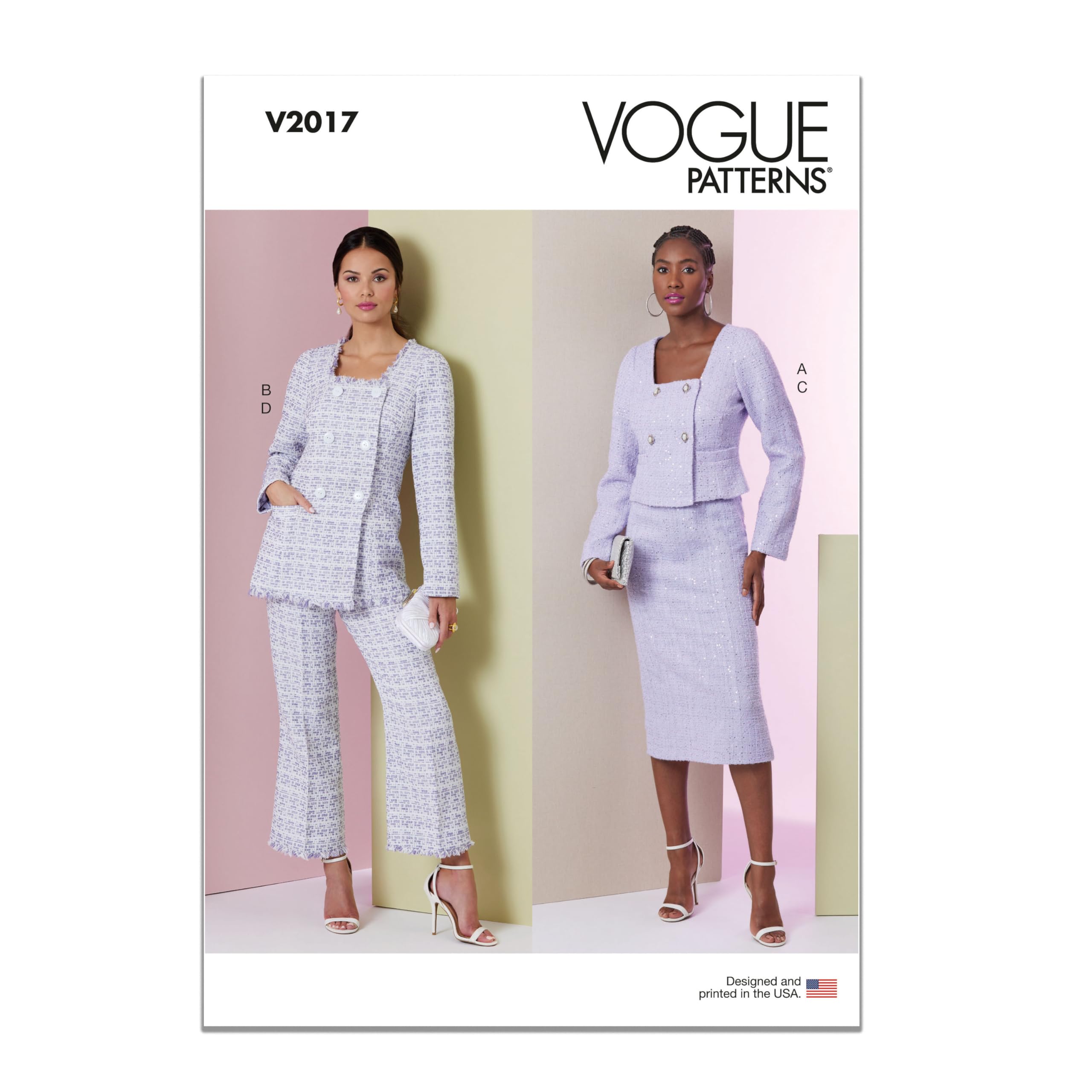 Vogue V2017B5 Misses' Jacket in Two Lengths, Skirt and Pants B5(8-10-12-14-16), Multicoloured