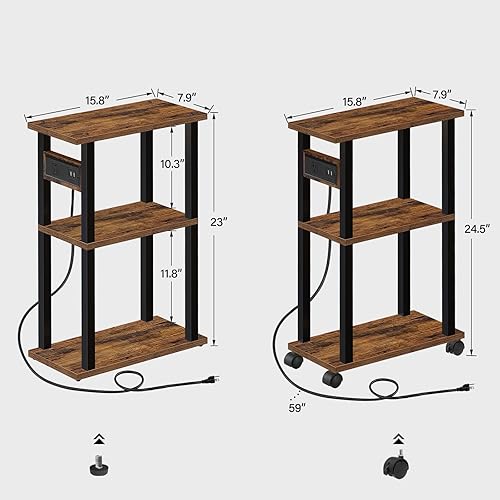 Miniatura 3 de TUTOTAK Mesa auxiliar pequeña y estrecha con estación de carga, mesa auxiliar delgada para espacios pequeños, mesita de noche delgada con puertos