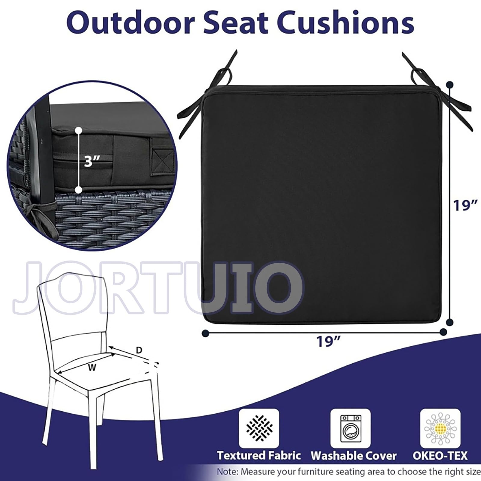 Lot de 2 Galette de Chaise d'extérieur de Jardin Imperméables avec Attaches - 50/45/40/35cm Carrés Coussins de Siège Déhoussable for Patio,Jardin, Cuisines, Salle à Manger(Beige,50x50x5cm)