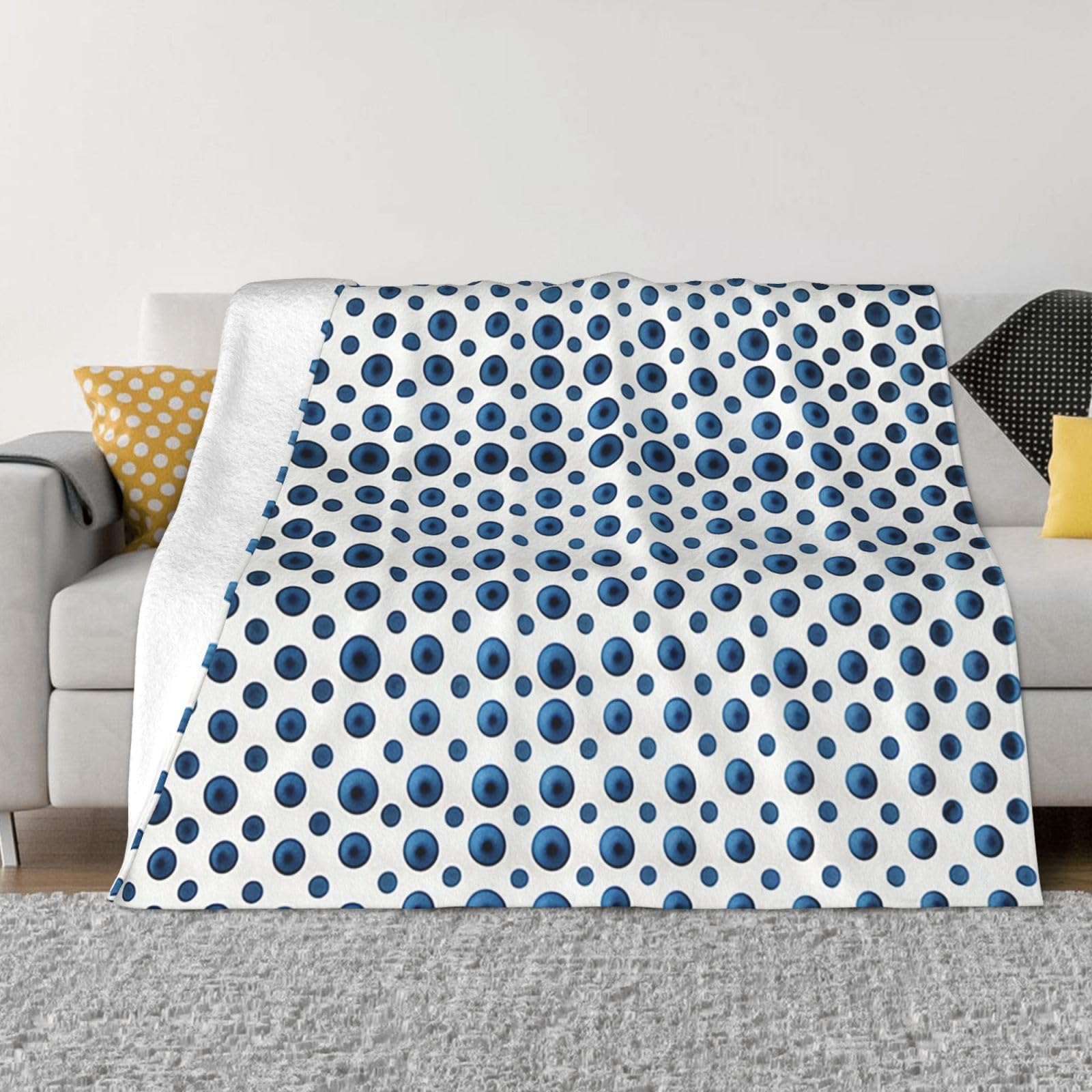 Couverture pour canapé motif pois bleus plaid flanelle idée cadeau maison