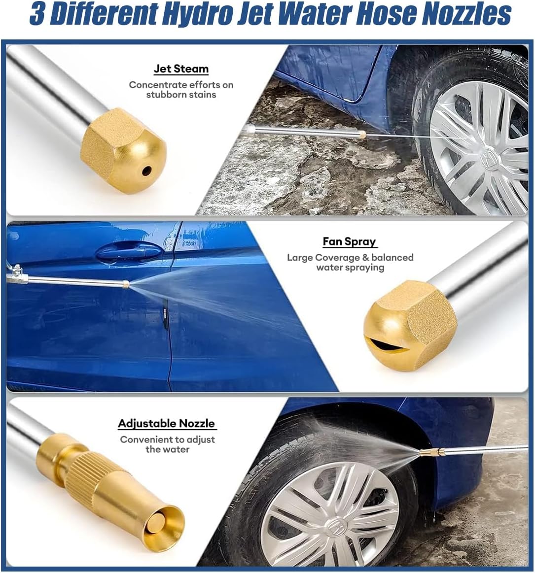 Hydro Jet High Pressure Power Washer-Magic Power Washer Extendable Wand,Flexible Water Hose Universal Nozzle,Gutter Patio Car Pet Window Cleaning (18inch-Back)