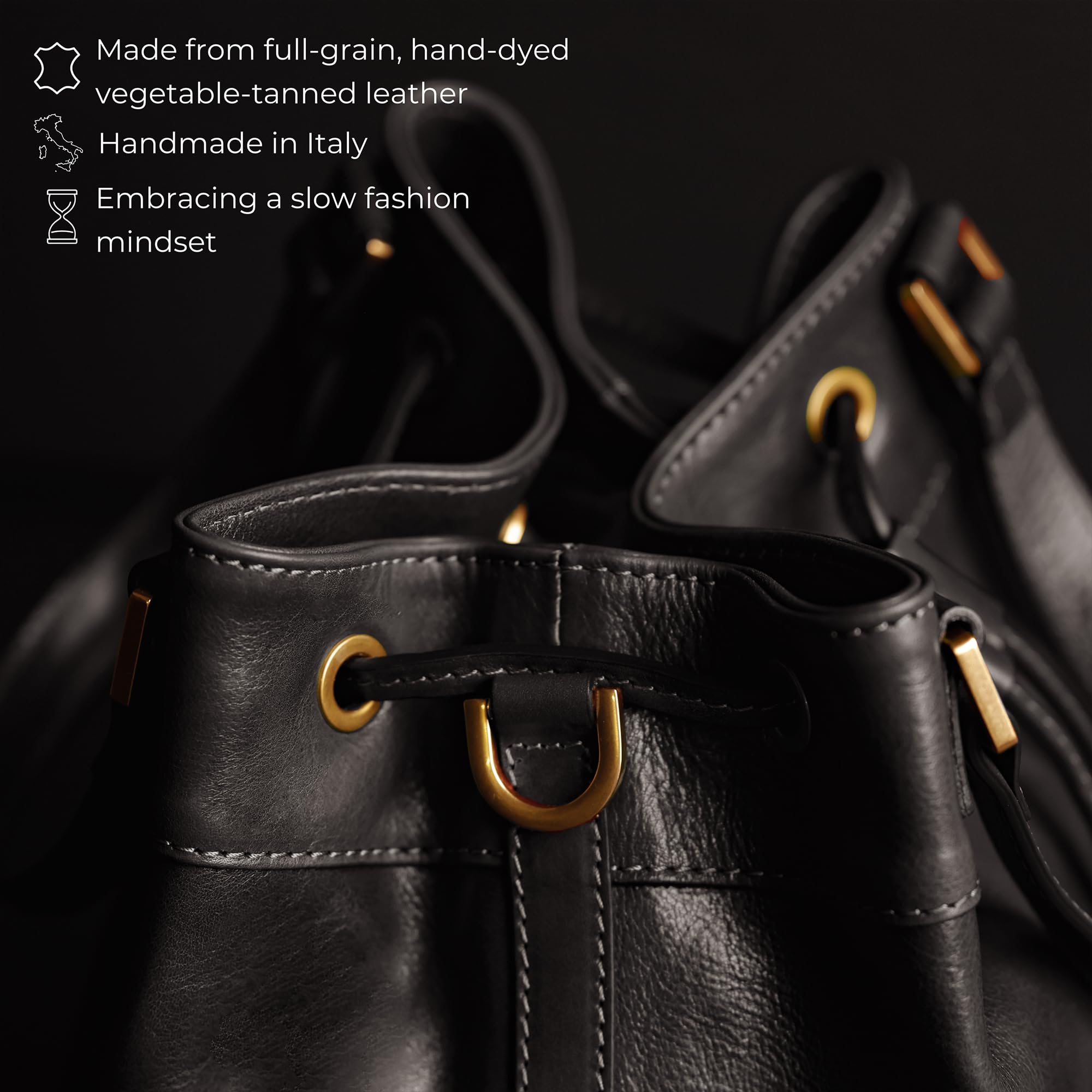 Time Resistance Lederhandtasche für Damen - Handgefertigte Beuteltasche aus Vollnarbenleder - Italienische Ledertasche - Schultertasche für Damen - Handtasche für Arbeit und Alltag (Schwarz)