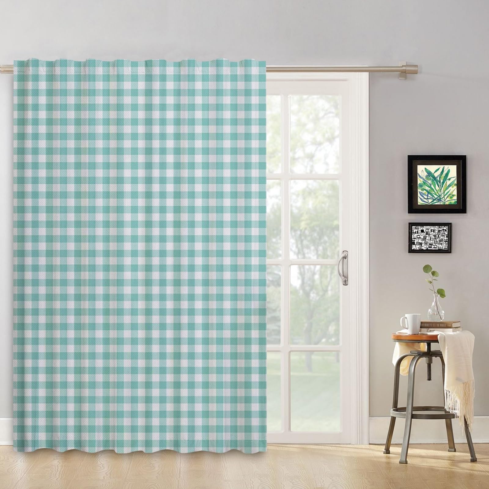 ggaimwf Checked Curtains Mint Green Gingham Curtains for Living Room Farmhouse Classic Plaid Curtains Window Treatments Bedroom Nursery Internal Door Back Tab Curtain Drape 117x229cm 1 Panel - Image 2