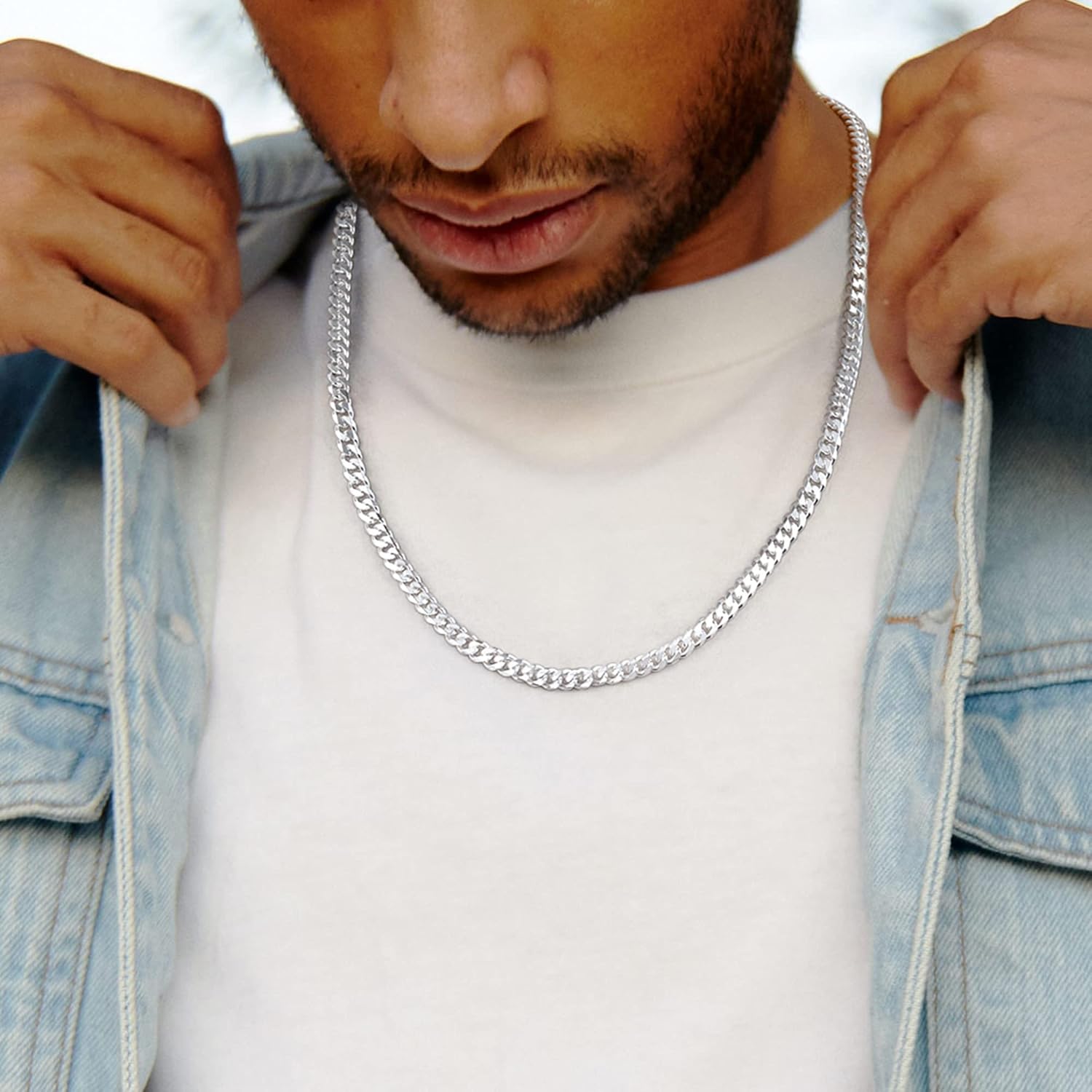 GLIVEOR Cuban Link Chain Necklace for Men & Women, 16 18 20 22 24 26 28 30 Inch Multi-Length Chunky Silver Chain, 3mm 3.5mm 5mm Widths - Image 2