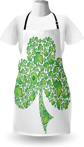 Miniatura 2 de Lunarable Delantal celta, diseño de trébol irlandés hecho con patrones de trébol pequeño, babero de cocina unisex con cuello ajustable para cocinar