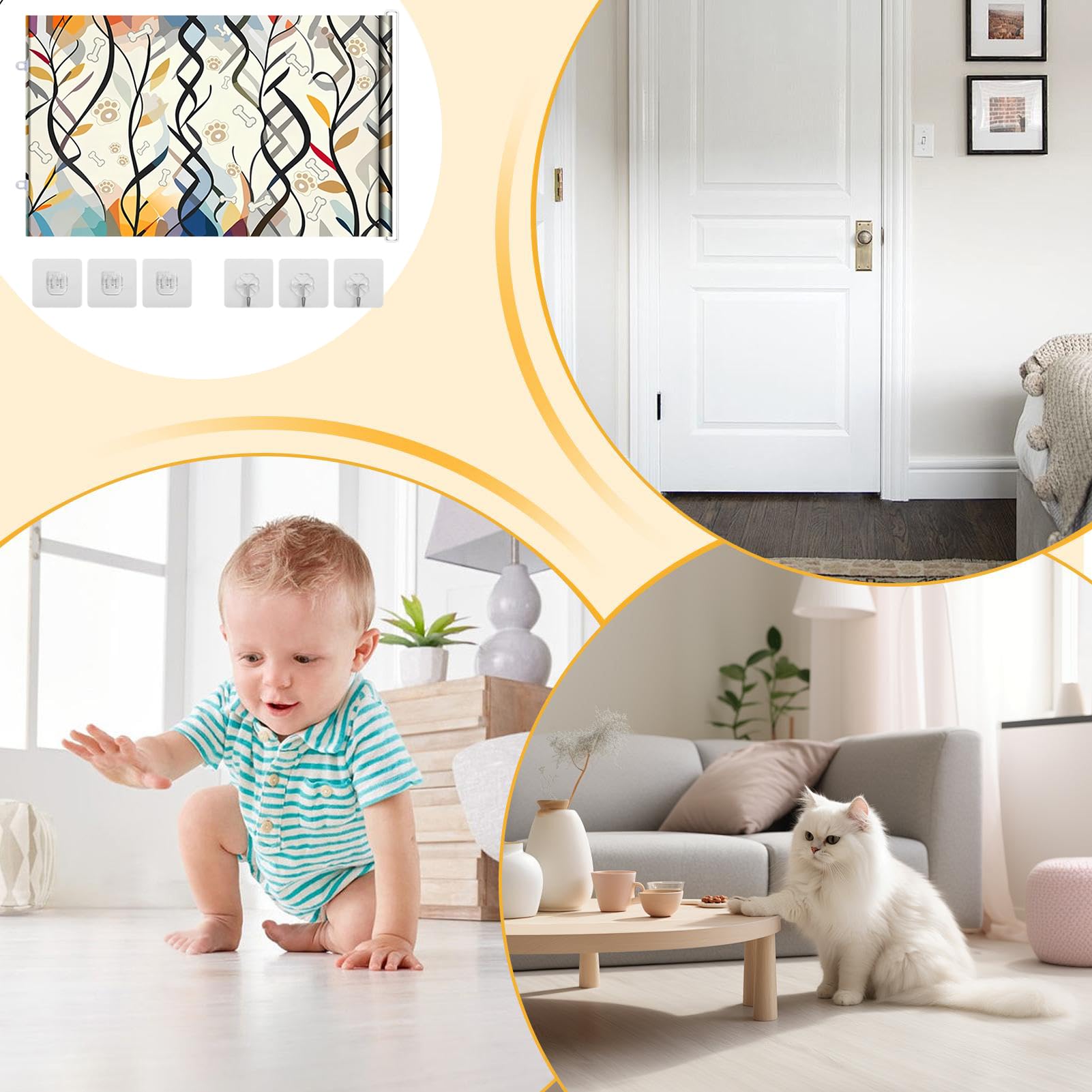 Cancello per Cani per Scale Recinto retrattile per cuccioli senza fori | Cancello barriera per cani da interno per Scale, Porte, Balconi, Cucine, Camere, Bagni, Casa, Appartamento