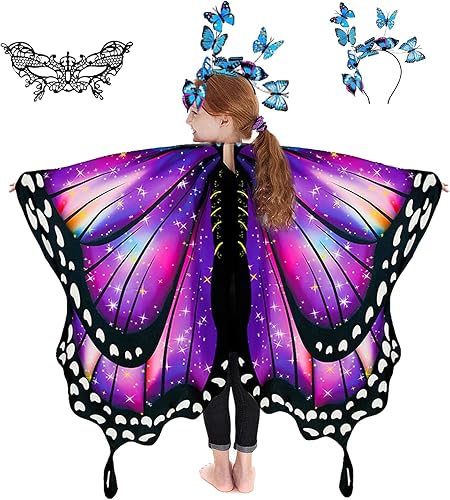 Alas de mariposa para niñas, disfraz de mariposa para fiesta de Halloween, alas de hadas con máscara y diadema
