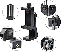 Vista 6 de Adaptador de montaje de trípode para teléfono con control remoto de cámara, clip de soporte para teléfono celular con abrazadera ajustable