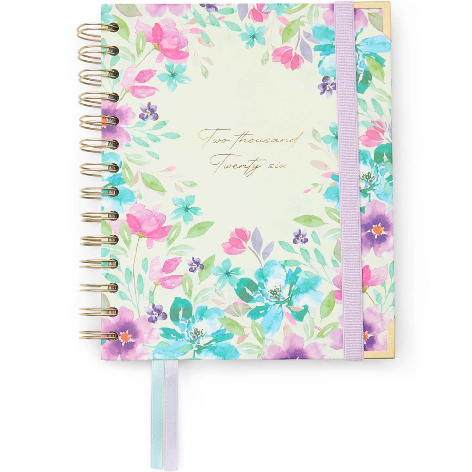 Takenote Diary 2026 - A6 Size (13.5x18 cm), Week-to-View, 12-Month Annual Planner January to December, Double Gold Spiral, Dual Bookmark, Elastic Band, Spanish & English - Anna