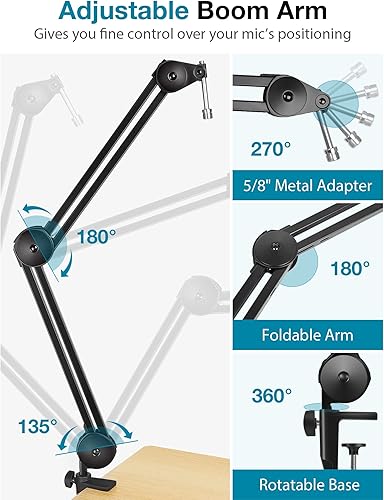 Miniatura 2 de InnoGear Soporte de brazo para micrófono, brazo de micrófono resistente, soporte de micrófono de suspensión con clip de micrófono y bridas