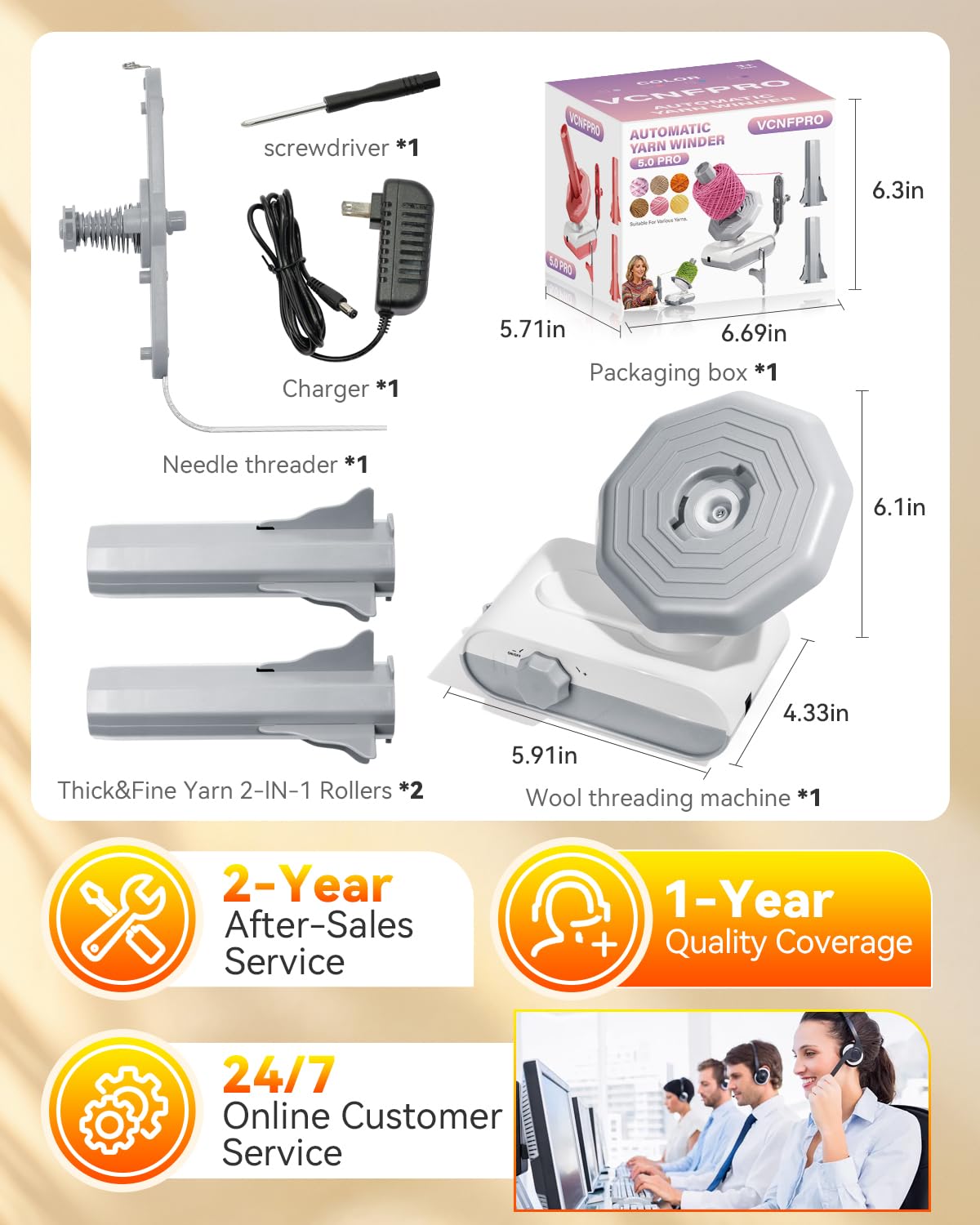 5.0 Upgraded Electric Yarn Winder【Top1 RPM German Motor】【SGS-Grade Precision Gears】 Wool Yarn Ball Winder Compact Automatic for Crocheting Super Strong Tension, Ideal for Home and Studio (Gray White) — view 8