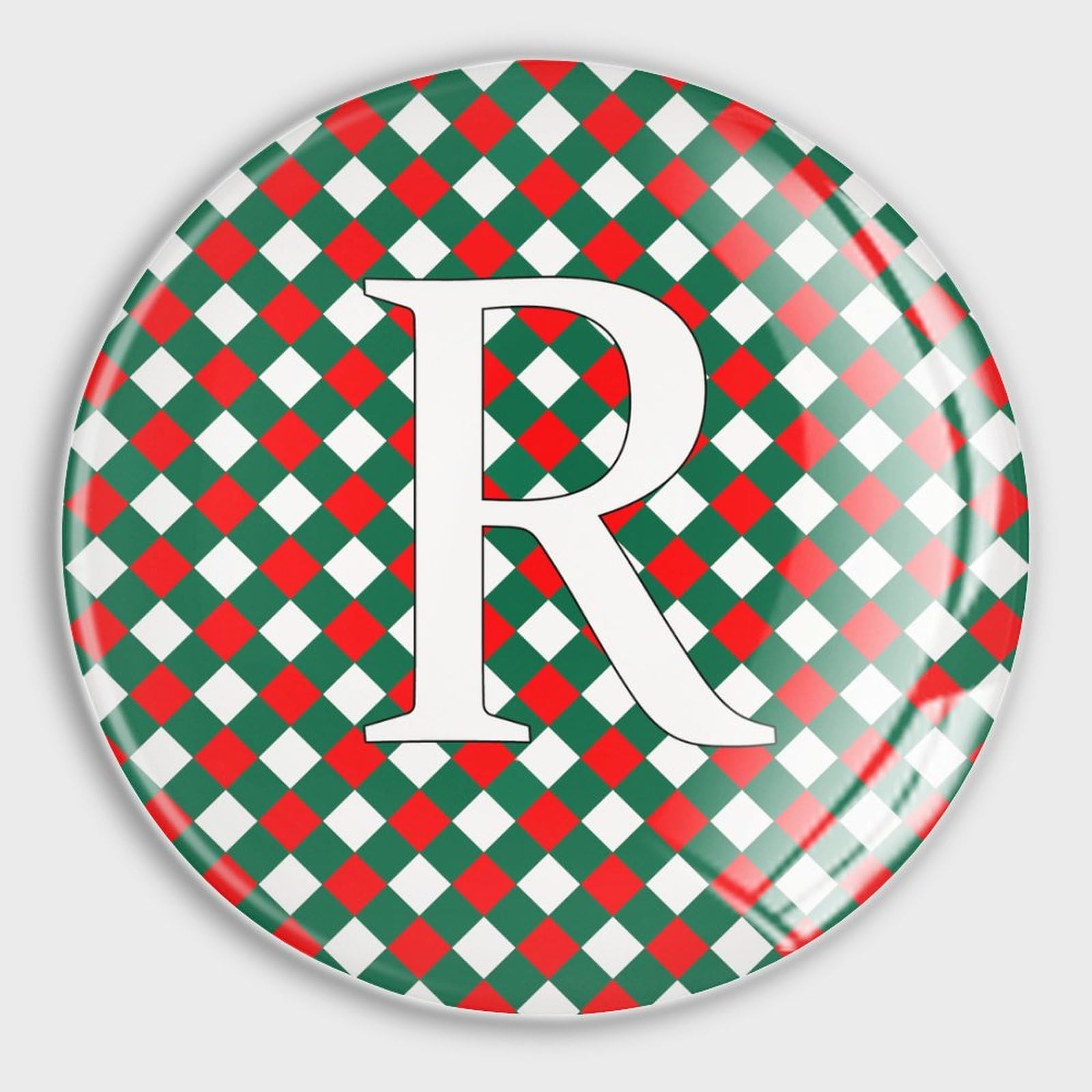 Imanes de nevera con monograma inicial R de vidrio con diseño de búfalo rojo y verde