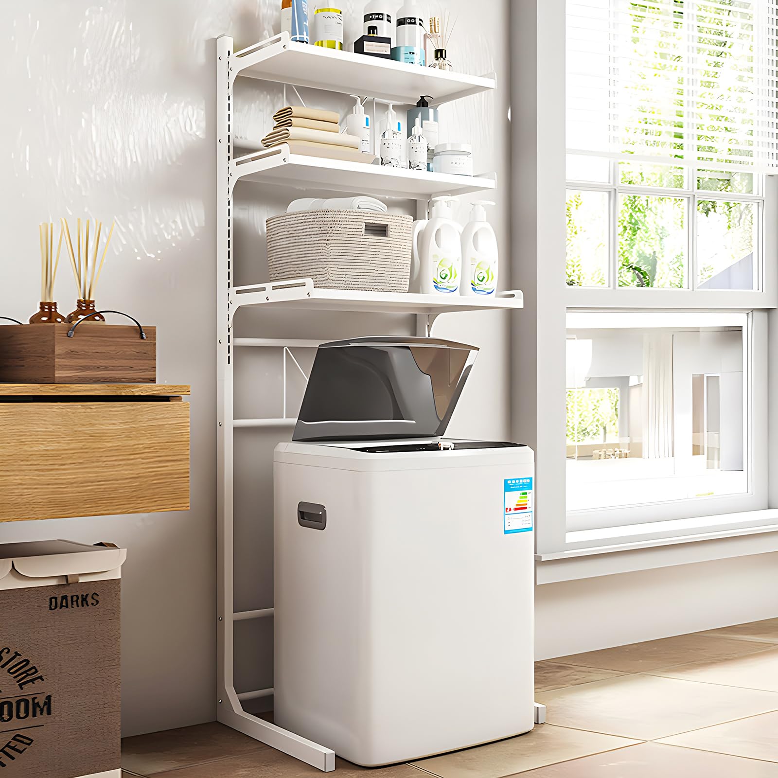 3-Tier Wash Machine Storage Shelf Rack,Washer Storage Frames Floor Standing for Over Toilet,Bathroom Corner Stand Storage Organizer Accessories,Adjustable Height,Space Saver,46.5x68x161.5cm (3-Tier)