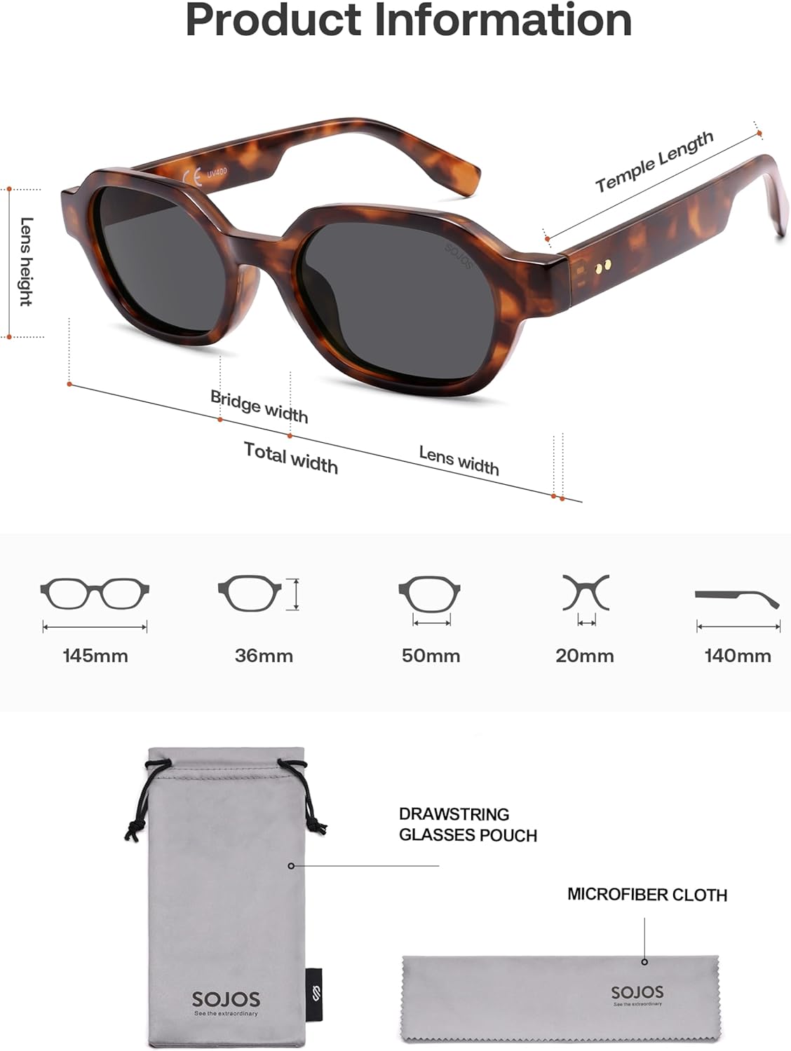 SOJOS Retro Polarized Hexagon Sunglasses for Women Men, UV400 Trendy Rectangle 70s 80s 90s Shades SJ2389 - Image 5