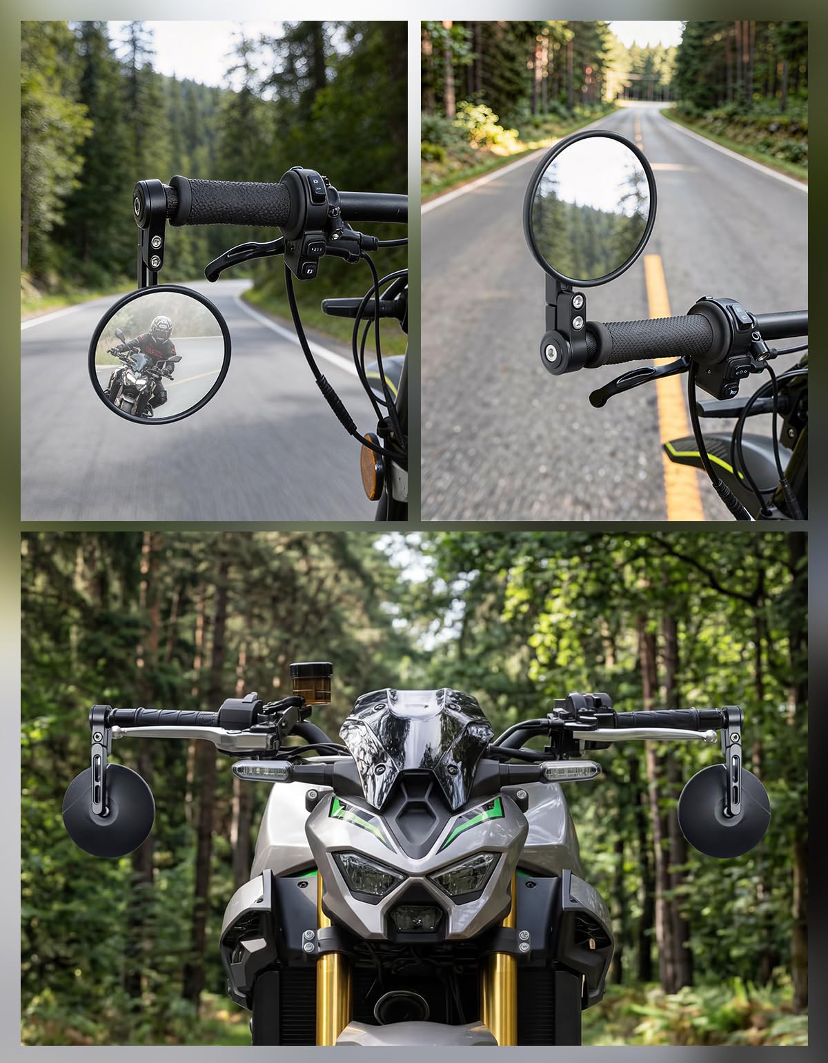 KEMIMOTO Lenkerendenspiegel Motorrad, 2 Stück Motorrad Spiegel Rückspiegel E-geprüft, 360°drehbarer Lenkerspiegel, 7/8" 22mm Seitenspiegel Kompatibal mit Scooter Roller ATV