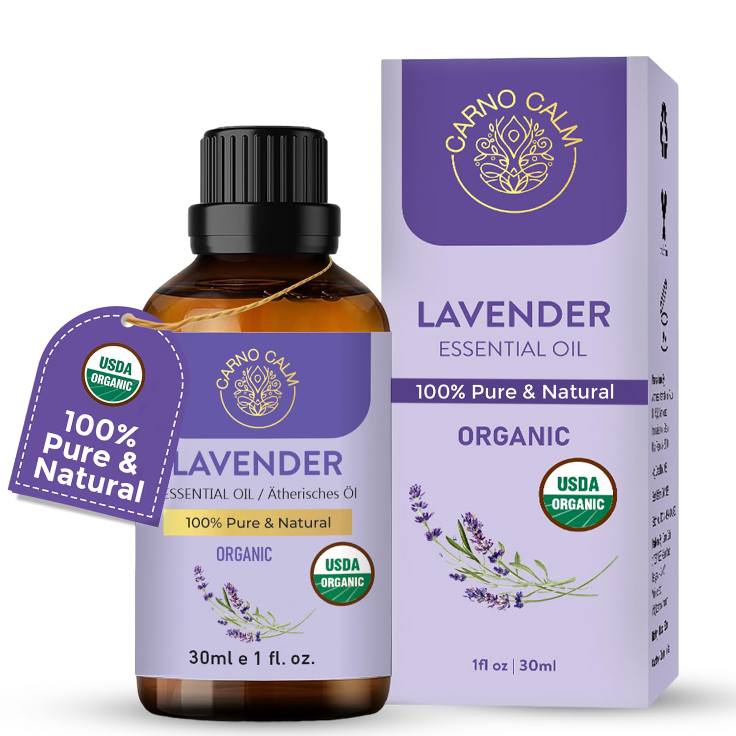 Carno Calm Organic Lavender Essential Oils for Skin 100% Pure Lavender Oil | for Hair Aromatherapy Relaxation Sleep Skin