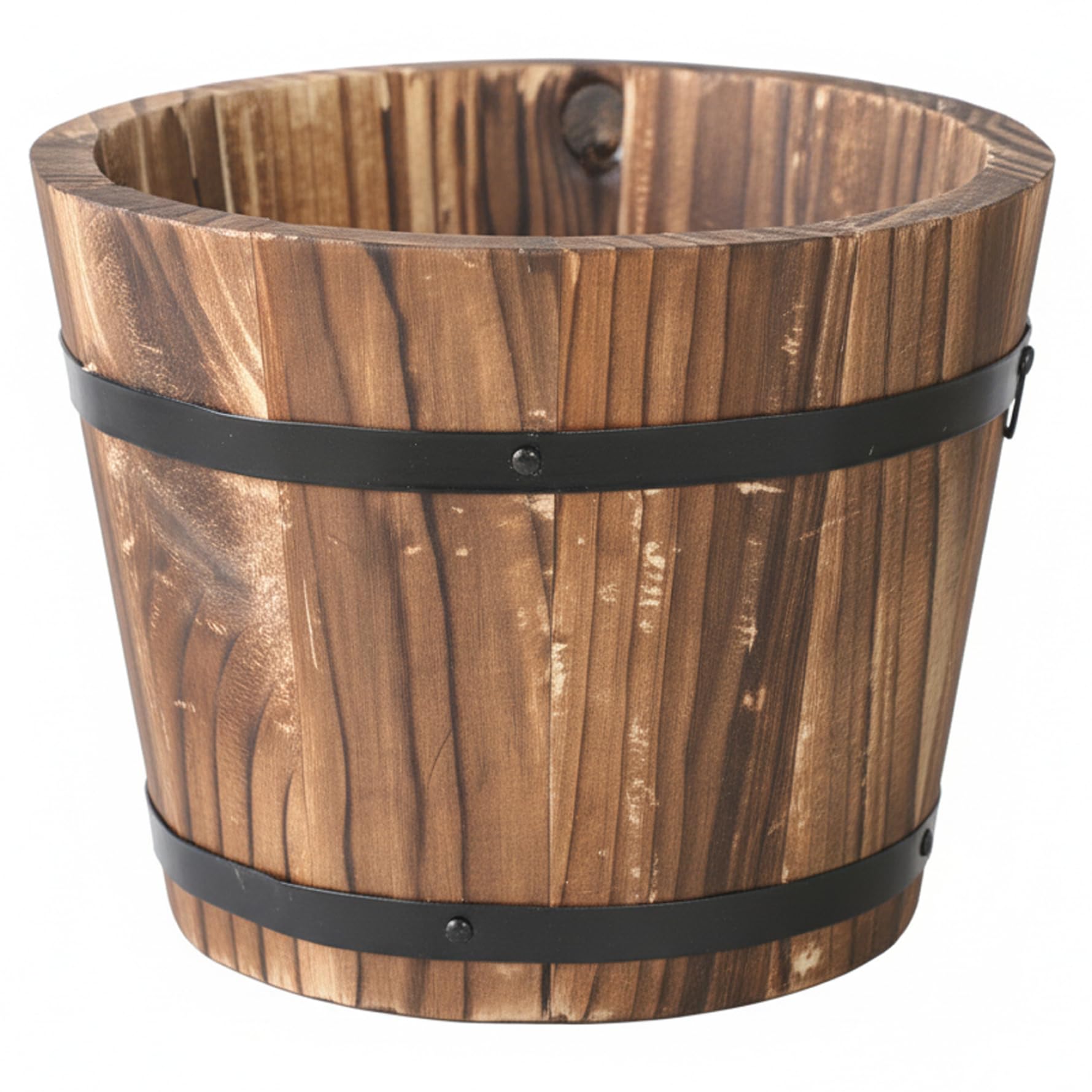 Bonalake Whiskey Barrel Planter - Vintage-Style Carbonized Wooden Planter with Drainage Hole, Rustic Large Plant Pot for Succulents, Herbs & Home Decor, M Barrel Wooden