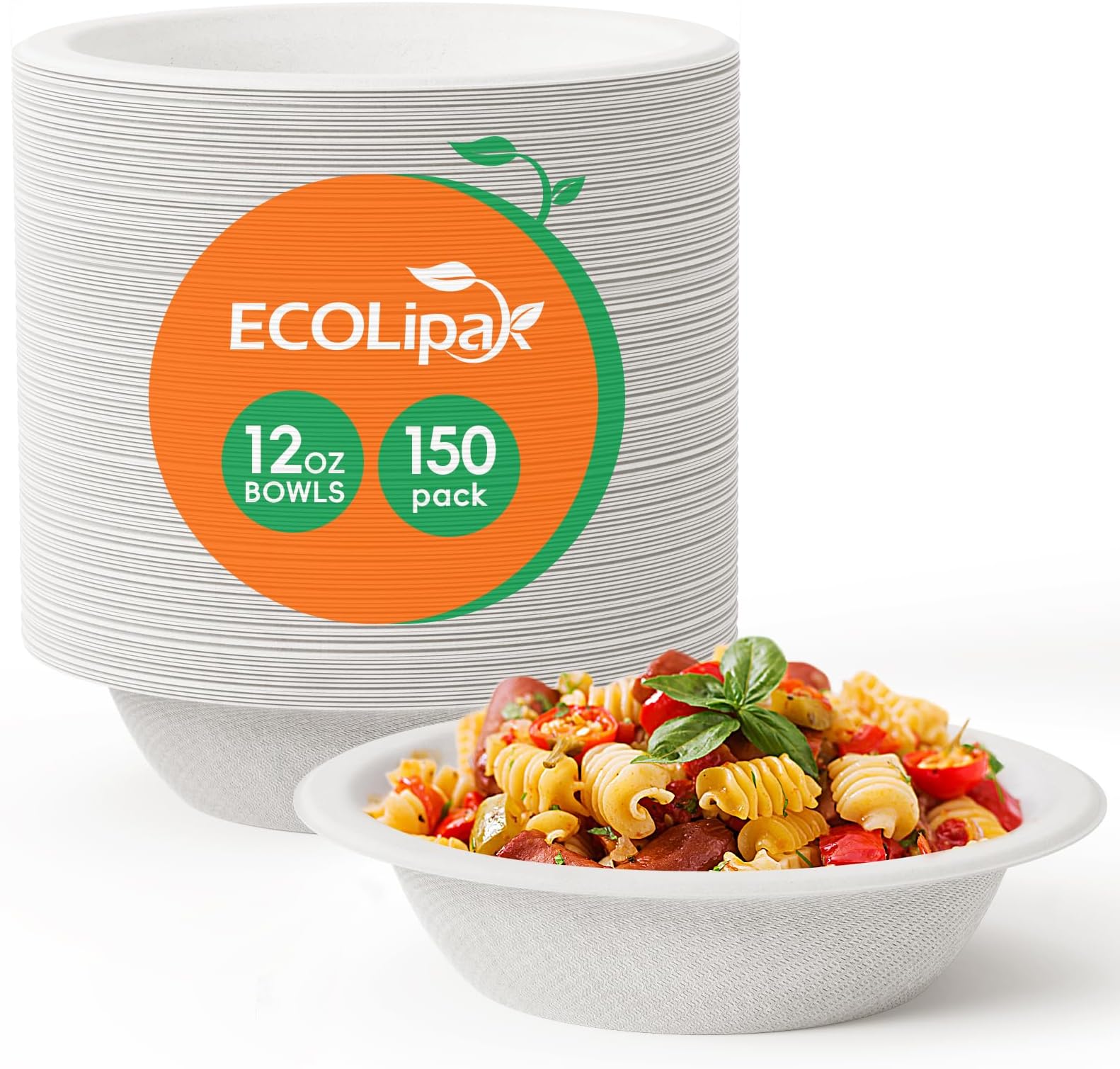 150 Pack Compostable Disposable Paper Bowls, 12 OZ Heavy duty Biodegradable Eco Friendly Sugarcane Bagasse Bowls Great for Soup, Salad, Milk Cereals