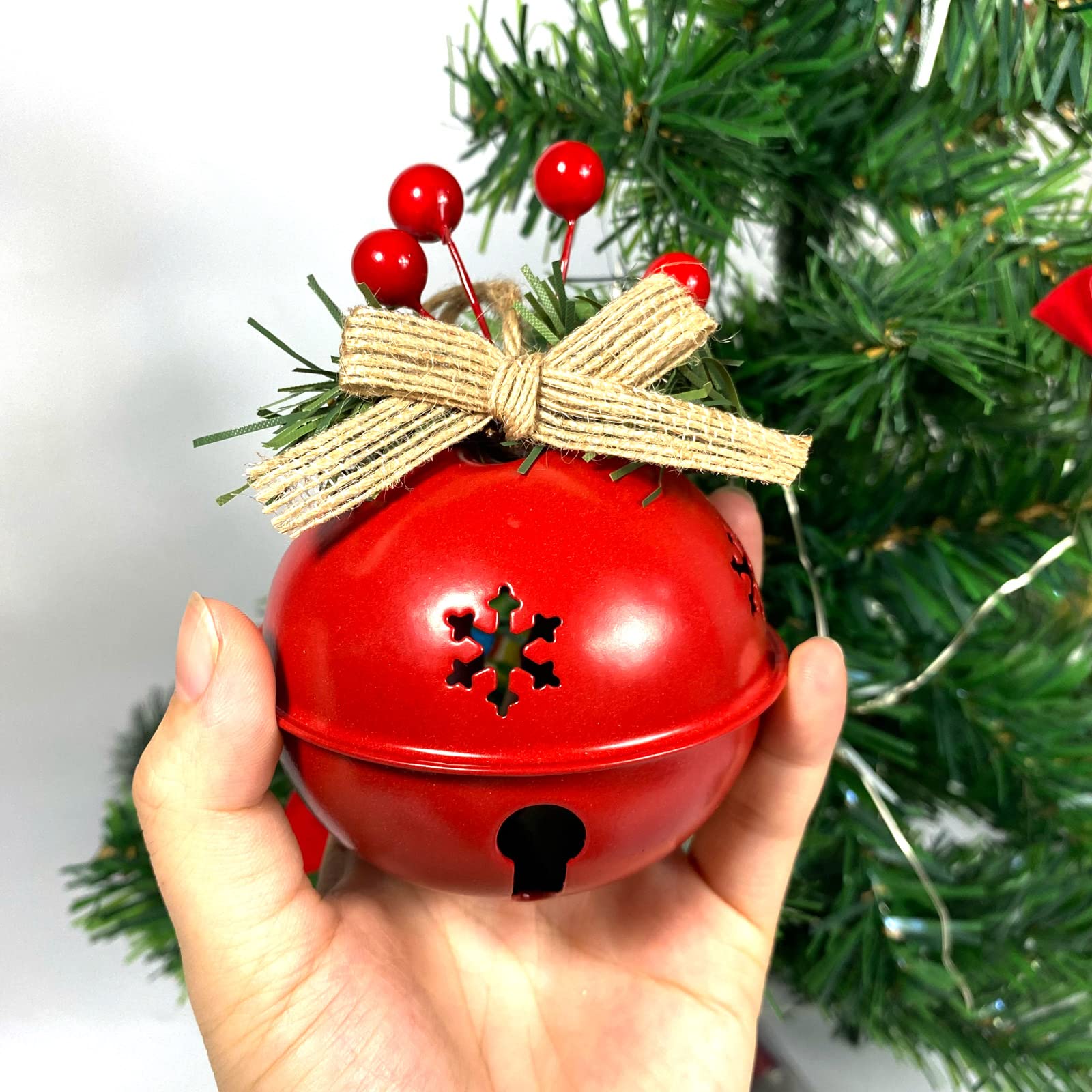KEYDUACU 6 campane di Natale rosse da 8 cm, campanelle rosse, ciondoli decorativi per le vacanze per alberi di Natale e decorazioni per finestre