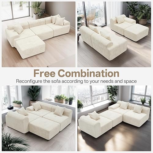 Miniatura 4 de Sofá modular modular de 119 pulgadas, sofá modular de compresión con diván, sofás tapizados, almohadas para sala de estar y dormitorio, color beige