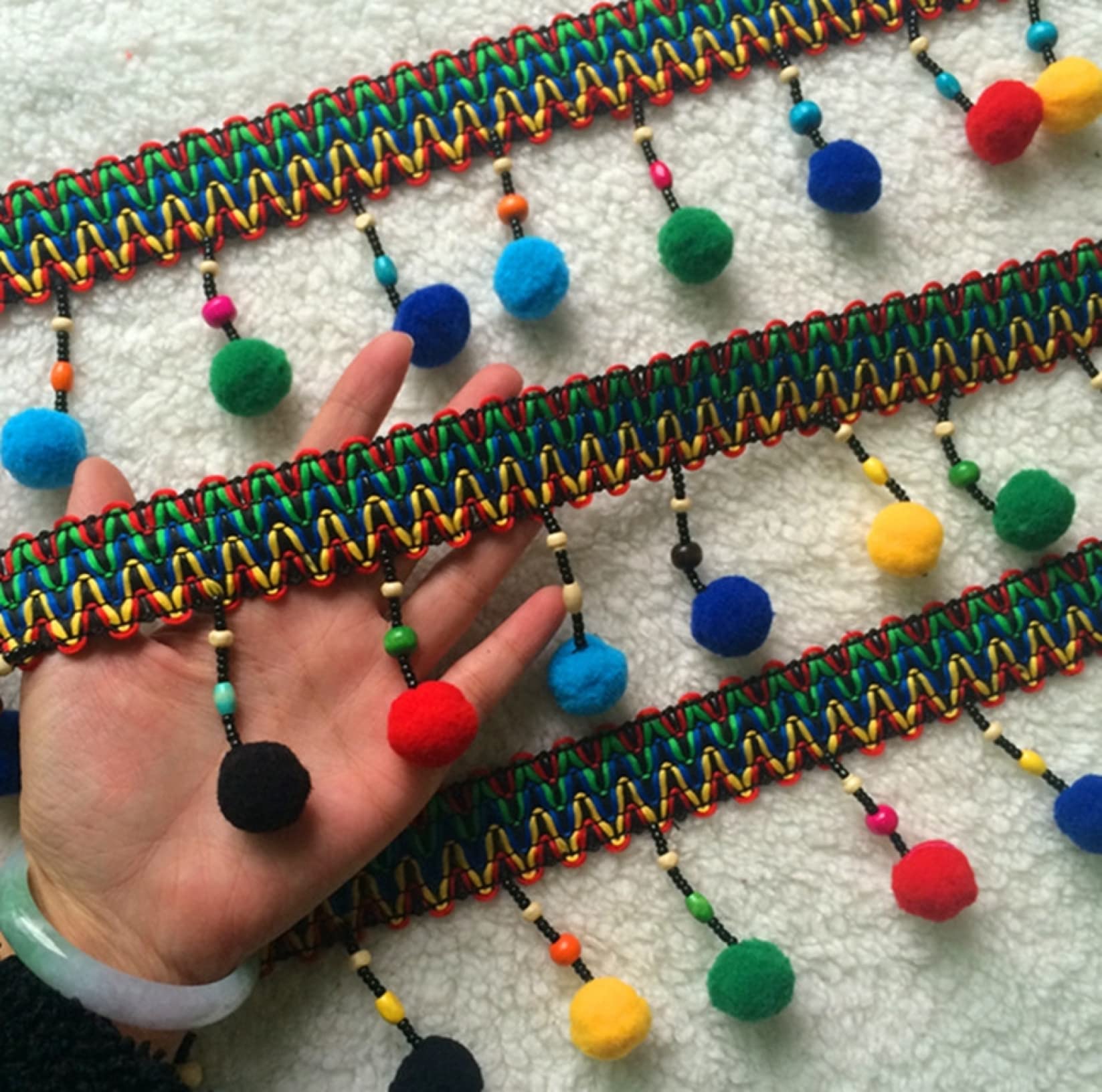5 Yards Pom Ball Trim Quaste Fransenband | Nähen Handwerk DIY Tasche Kleidung dekorative Spitze Vorhang Lampenschirme Dekor