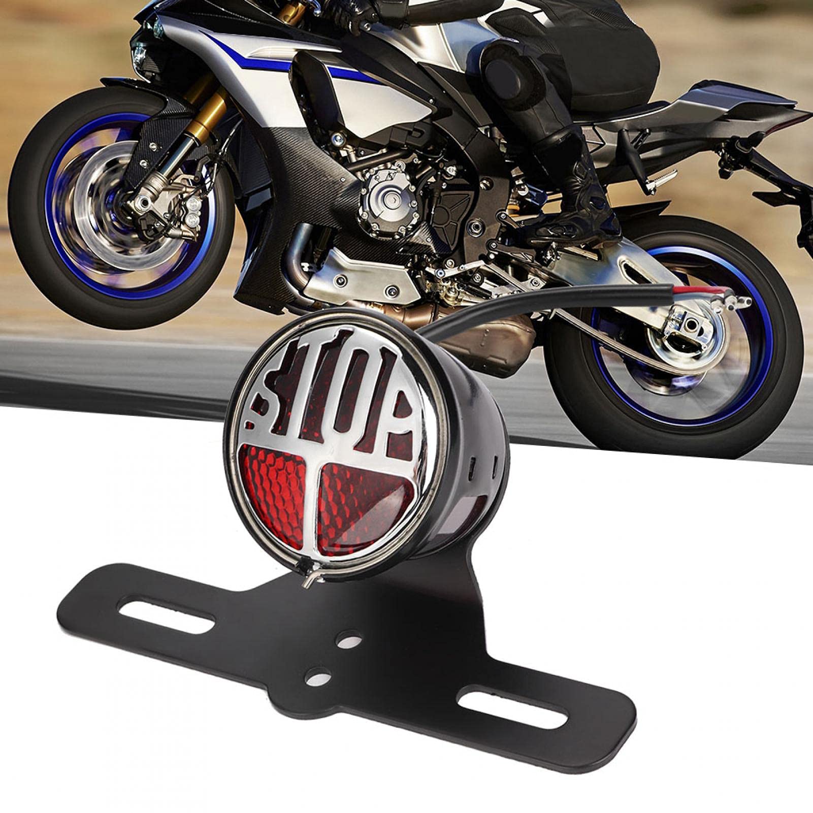 Feu Arrière Moto LED Universel Vintage avec Support de Plaque d'Immatriculation - Feu Stop et Feux Stop pour Moto