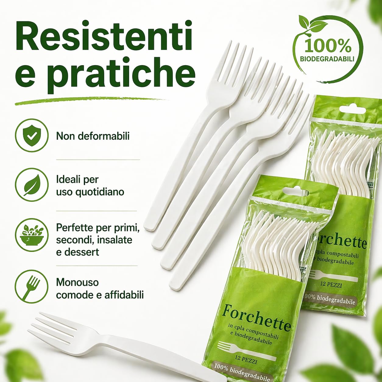 120 Biodegradowalne i kompostowalne widelce białe sztućce z włókna cukru 10 opakowań 12 sztuk organicznych zastawa stołowa Eco Friendly (120 widelców)
