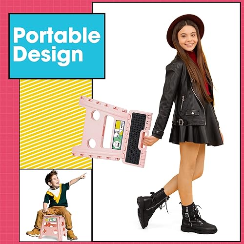 Miniatura 6 de Taburete plegable de 13 pulgadas para adultos y niños con capacidad para hasta 300 libras, taburetes plegables antideslizantes con asa, taburete