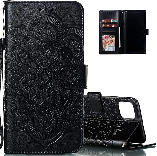 LEECOCO - Funda para iPhone 11 Pro Max en relieve de piel sintética de lujo con tapa para cuaderno, estilo libro, soporte magnético, ranura para