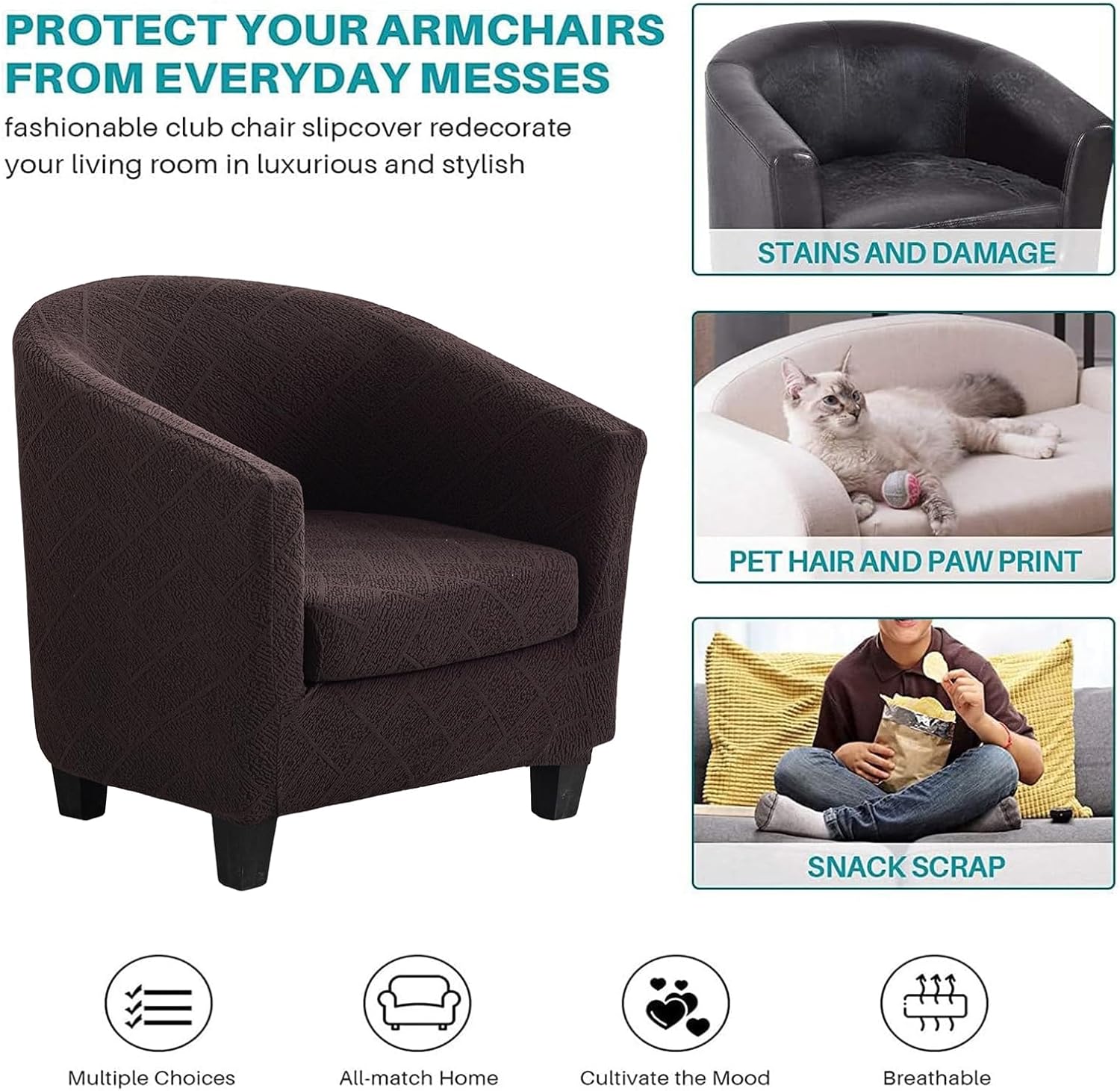 NILUOH Club Chair Slipcover 2-Piece Stretch Barrel Chair Slipcovers Tub Chair Slipcovers Soft Spandex Armchair Covers Swivel Chair Cover Sofa Cover Furniture Protector for Living Room