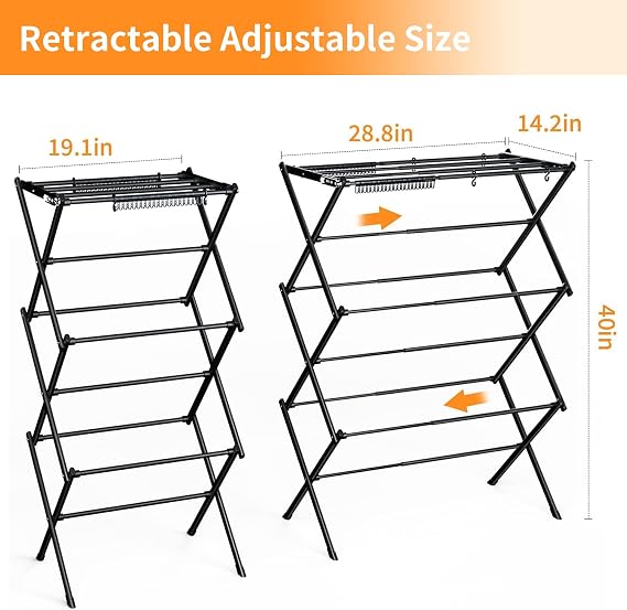 Clothes Drying Rack Household Indoor, Foldable Drying Rack Clothing for Laundry - 40 x 28.8 x 14.2, Space Saving Indoor, Black-1pack