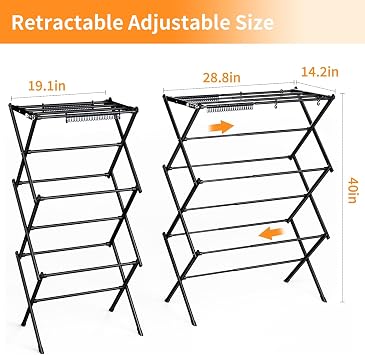 Clothes Drying Rack Household Indoor, Foldable Drying Rack Clothing for Laundry - 40 x 28.8 x 14.2, Space Saving Indoor, Black-1pack