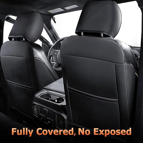 Miniatura 10 de Fundas de asiento F150 con fundas para reposabrazos de consola central, ajuste personalizado para Super Crew Cab F150 XL XLT 2021-2023, fibra de