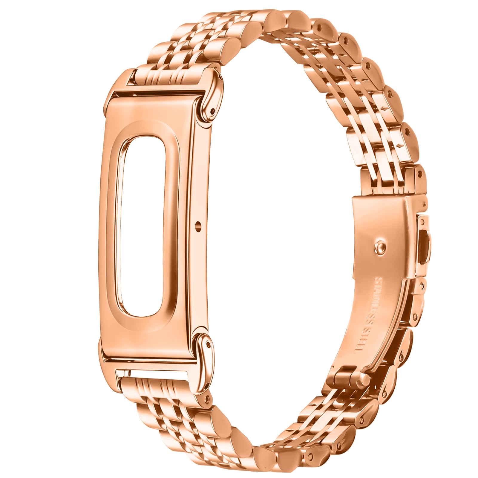 NovemFoal Replacement Metal Watch Band Compatible with Fitbit Air Straps, Stainless Steel Wrist Strap Business Bracelet, Rosegold